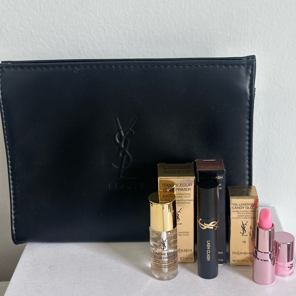 Yves Saint Laurent Makeup Bundle Primer, Lipstick, Mascara and Makeup Bag